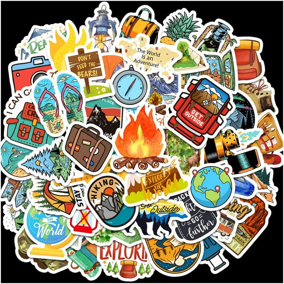 Autocollants Adhésifs Cool Camping 670 Unités Autocollants Aventure Randonnée pour Adultes Décorations d'Anniversaire Cadeaux Fête Sacs Décor Jeu Scolaire Récompenses Bouteille d'Eau Autocollant