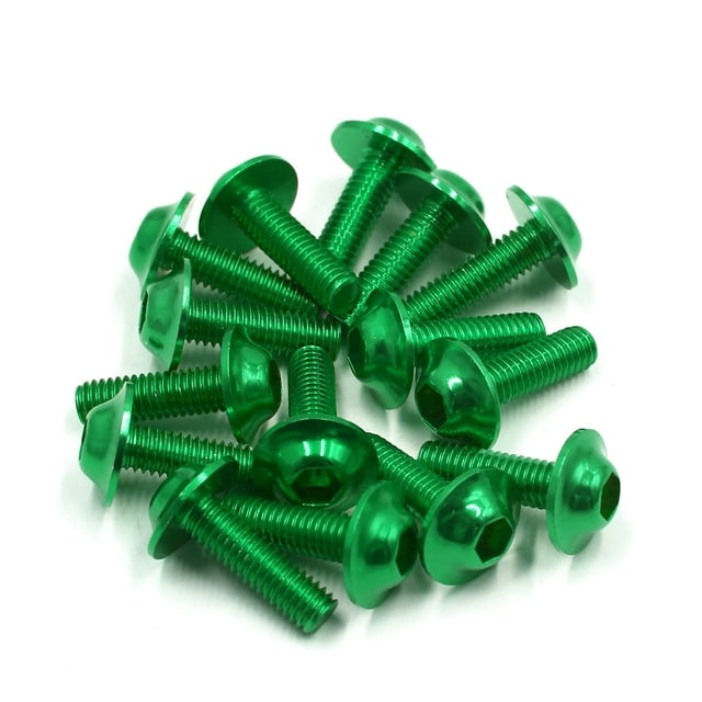 15Pcs M6X20mm Tornillos de Matrícula Carenado de Moto Aluminio Verde Cabeza Cónica