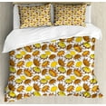 thumbnail image 1 of Umbrella Duvet Cover Set Queen Size, Striped Parasols with Bent Crook Handles in Earth Tones Cartoon Style, Decorative 3 Piece Bedding Set with 2 Pillow Shams, Brown Yellow Orange, by Ambesonne, 1 of 3