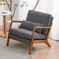 thumbnail image 2 of IVV Accent Armchair with Lumbar Pillow & Solid Wood Frame, 5.5" Thick Seat Cushion, Comfy Upholstered Single Sofa Chair, Linen Fabric, Pink, 2 of 10