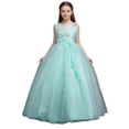 thumbnail image 2 of BRGZLK Kids Girl Maxi Dress Summer Solid Color Sleeveless Round Neck Tulle Dresses Trendy Breathable Cute Wedding Birthday Party Princess Dresses Green 15-16 Years, 2 of 5