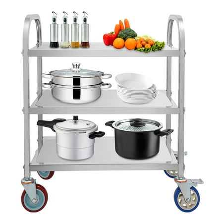 Miumaeov 3 Tier Kitchen Trolley Cart Stainless Steel Utility Cart Serving Storage Rolling Cart 420lbs