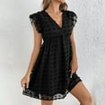 thumbnail image 4 of ClodeEU Women's Eyelet Embroidery A Line Dress ,Crew Neck Ruffle Trim Short Dresses Black ^,Womens Plus M, 4 of 6