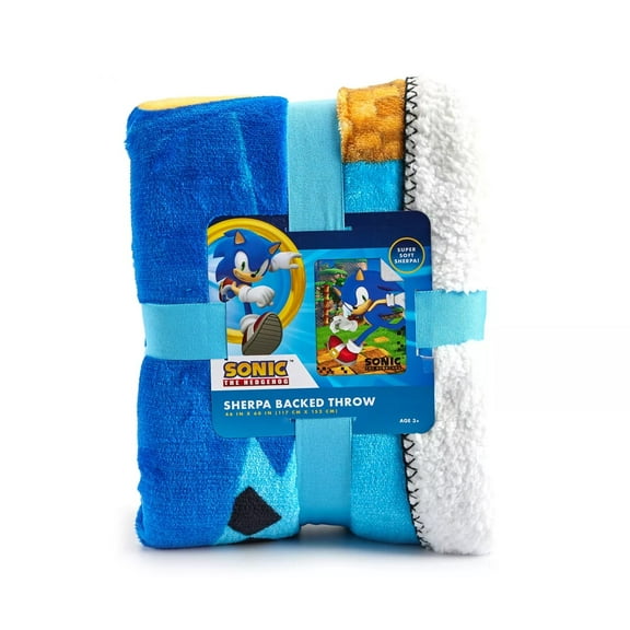Sonic The Hedgehog Gaming Fleece Sherpa Backed Blanket Throw, 46" X 60"