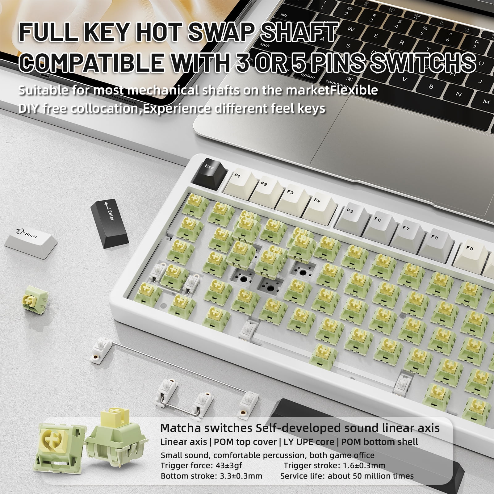 ATTACK SHARK X86 75% Wireless Gasket Mechanical Keyboard with Knob, CNC Aluminum Turd, 3 Mode Connectivity,82 Key Hot Swappable,Custom Linear Switches RGB Gaming Keyboard for Win/Mac/Linux-Star White