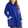 thumbnail image 5 of Women's Plus Size Long Sleeve V Neck Tops Buttons Tunic Shirts Solid Color Flowy Pleated Blouses Pullovers Blue,XXXL, 5 of 5