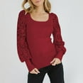 thumbnail image 6 of AXXD Red Basic Dressy Tops for Women Summer 2024 Lace Trendy Round-Neck Long Sleeve Casual T-shirt Top Solid Blouse, 6 of 9