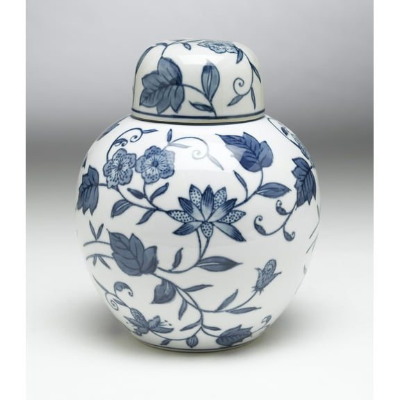 Zeckos AA Importing 59767 Blue And White Round Jar With Lid