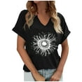thumbnail image 2 of HOWPAY Womens Tops Graphic Boho Floral Short Sleeve V Neck Cute T Shirts Vintage Loose Fit Casual Oversized Tees Comfy Soft Fall Clothes Black L, 2 of 4