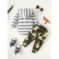 thumbnail image 4 of Mikrdoo 0 Months Newborn Baby Boys Outfits Fall Winter 3 Months Boys Pants Sets Stripe Pocket Long Sleeve Hoodies Romper Top Elastic Camouflage Pants 2Pcs Clothing From 0-18M, 4 of 8