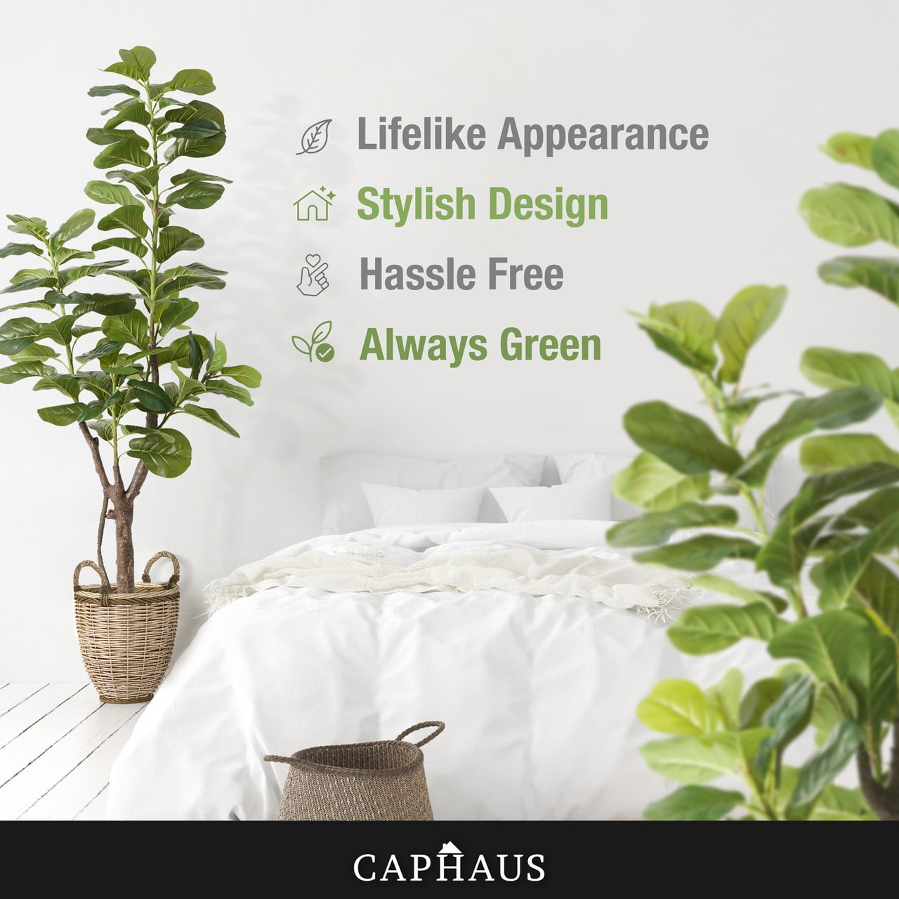 CAPHAUS Artificial Fiddle Leaf Fig Tree, 6 / 7 Feet in Pot with Dried Moss, for Indoor House Home Office Store, Potted Ficus Lyrata Faux Tree, Fake Plant Modern Decoration Gift for Housewarming