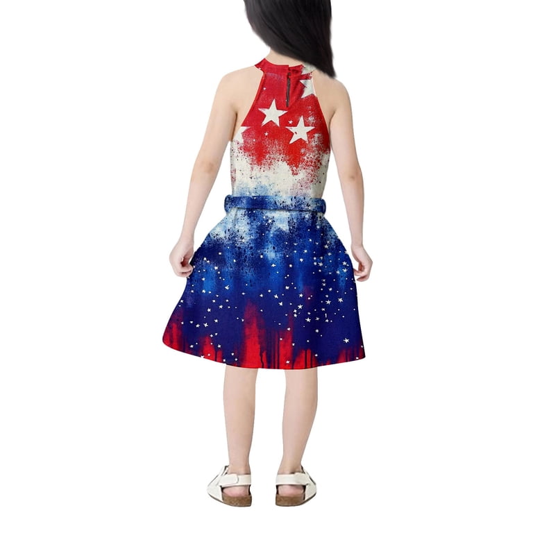american flag halter dress MLQIDK Dresses for Girls Size 10-12 American Flag Dresses Halter Dress Independence Day Stars Striped Patriotic 4th of July Outfits with Pockets,