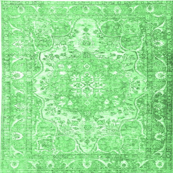 Ahgly Company Indoor Square Persian Emerald Green Traditional Area Rugs, 5' Square