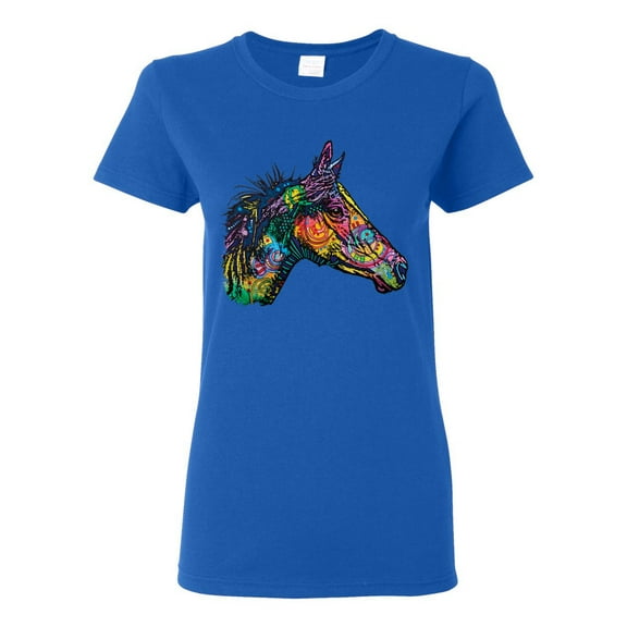 Colorful Neon Horse | Dean Russo Art Animal Lover Womens T-Shirt, Royal, 3X-Large
