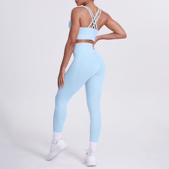SKQIT Women Seamless 2 Piece Workout Sets Criss Cross Sports Bra High Waist Booty Leggings, ActiveWear Outfits for Pilates/Gym/Athletic