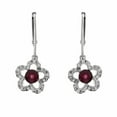 thumbnail image 3 of Natural Ruby and Diamond Flower Leverback Earrings in 14k White Gold, 3 of 3