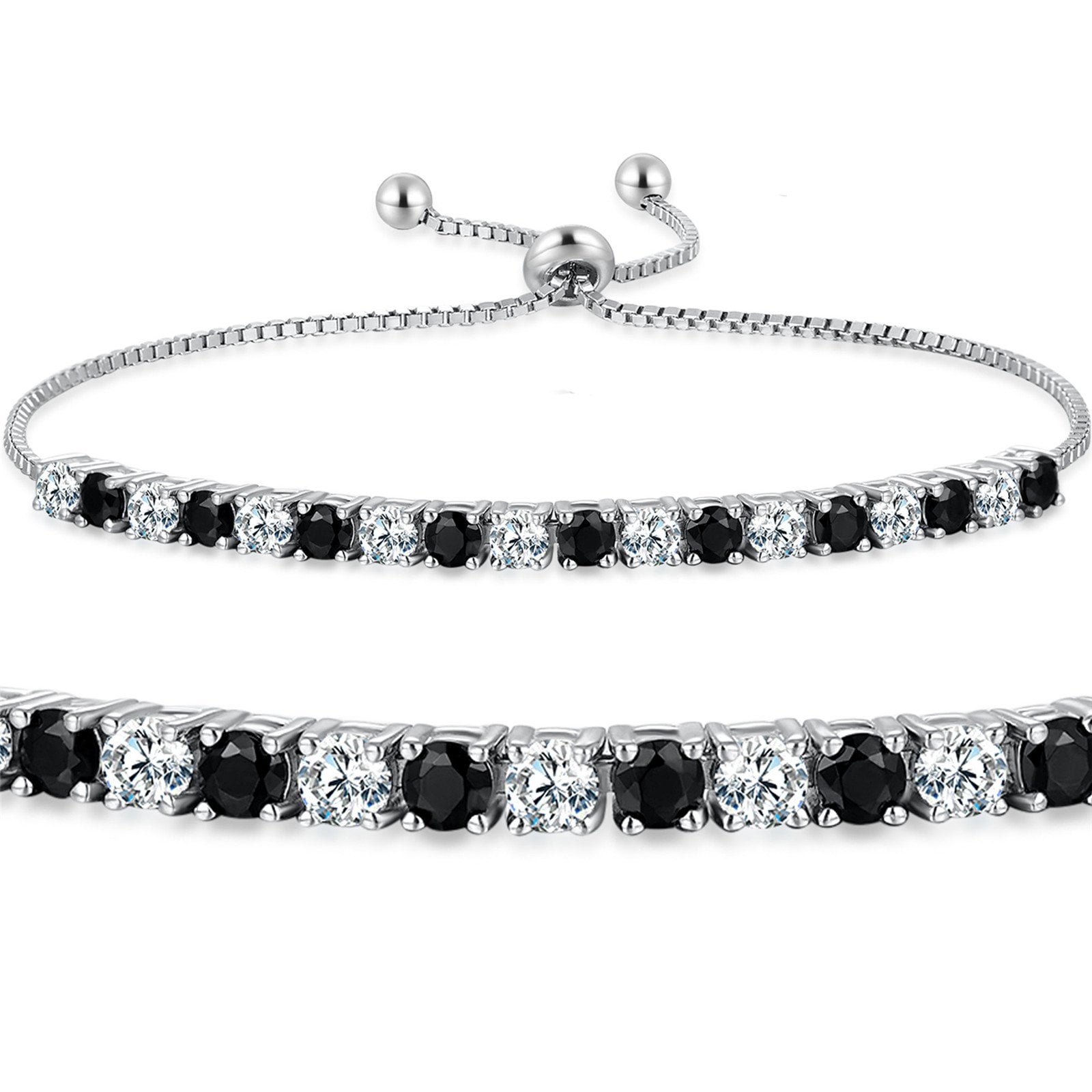 DEVUGGO Women 925 Sterling Silver Adjustable Tennis Bracelet Black