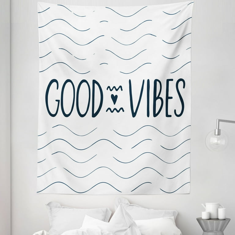 Chill Tapestry Abstract Sea Inspired Background Waves Modern Typography Heart Shape Fabric Wall Hanging Decor for Bedroom Living Room Dorm 5 Sizes Dark Blue White by Ambesonne Walmart