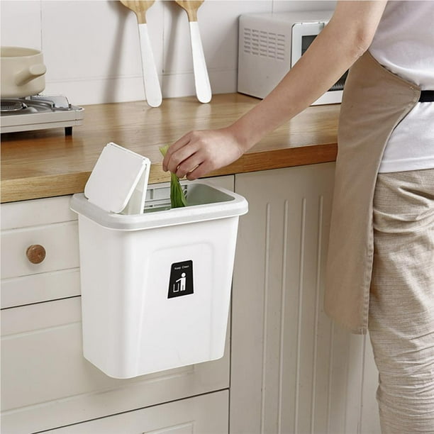 Poubelle suspendue avec couvercle – Poubelle de cuisine de 10 litres,  poubelle sous