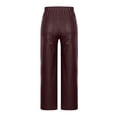 thumbnail image 5 of XAOFW Women's Casual Pants Solid Color Elastic Waist Shiny Leather Trousers Wide Leg Pant With Pockets Outdoor Workout Comfortable Stylish Trouser, 5 of 7
