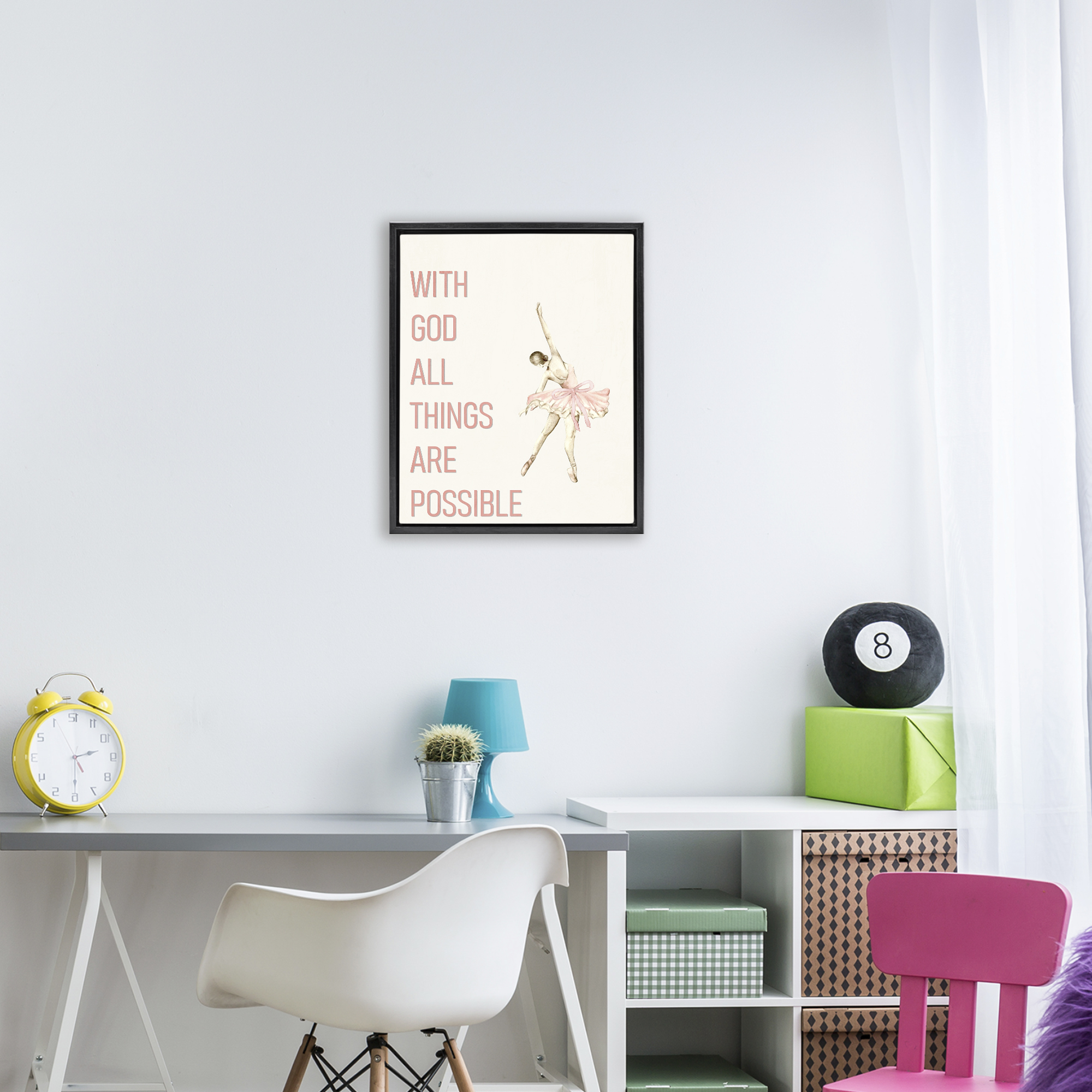 All Things Possible Ballerina Black Framed Floater Canvas Wall Art, design by Kim Allen