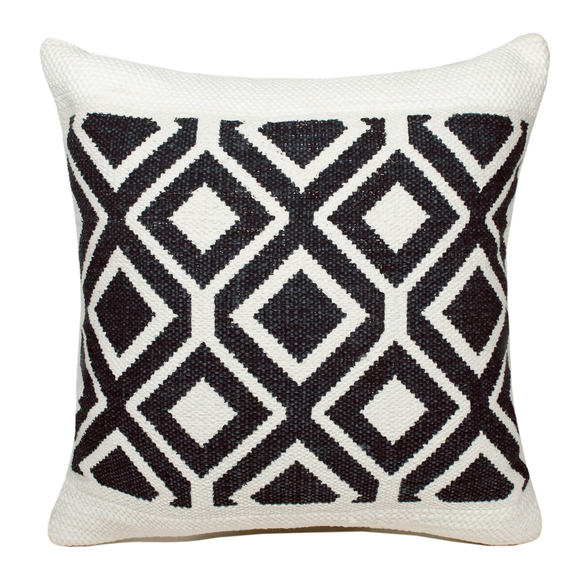 Laddha Home Designs Handwoven Bold Diamond Cotton Throw Pillow Cover - 20" - Black and White