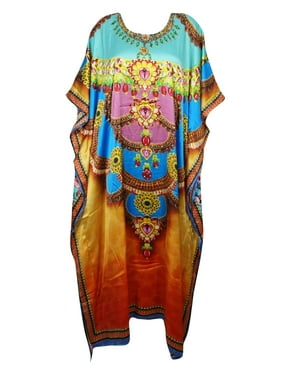 Mogul Boho Chic Maxi Caftan Dresses Jewel Print ROUND Neck KAFTAN Kimono Maxi Dress One Size