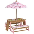 thumbnail image 1 of Qaba Kids Picnic Table, Wooden Outdoor Table and Bench Set w/ Umbrella Pink, 1 of 10