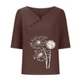 thumbnail image 2 of Ahdbta Women's 3/4 Sleeve Cotton Linen Blouses Plus Size Summer Tops Vintage Dandelion Print T-Shirt Loose Button Tunic Shirt for Womens Blouses, 2 of 5
