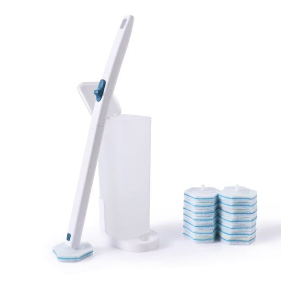 YOCADA Slim Disposable Toilet Brush Holder Set with 15 Refills & Toilet Bowl Cleaner Wands, White