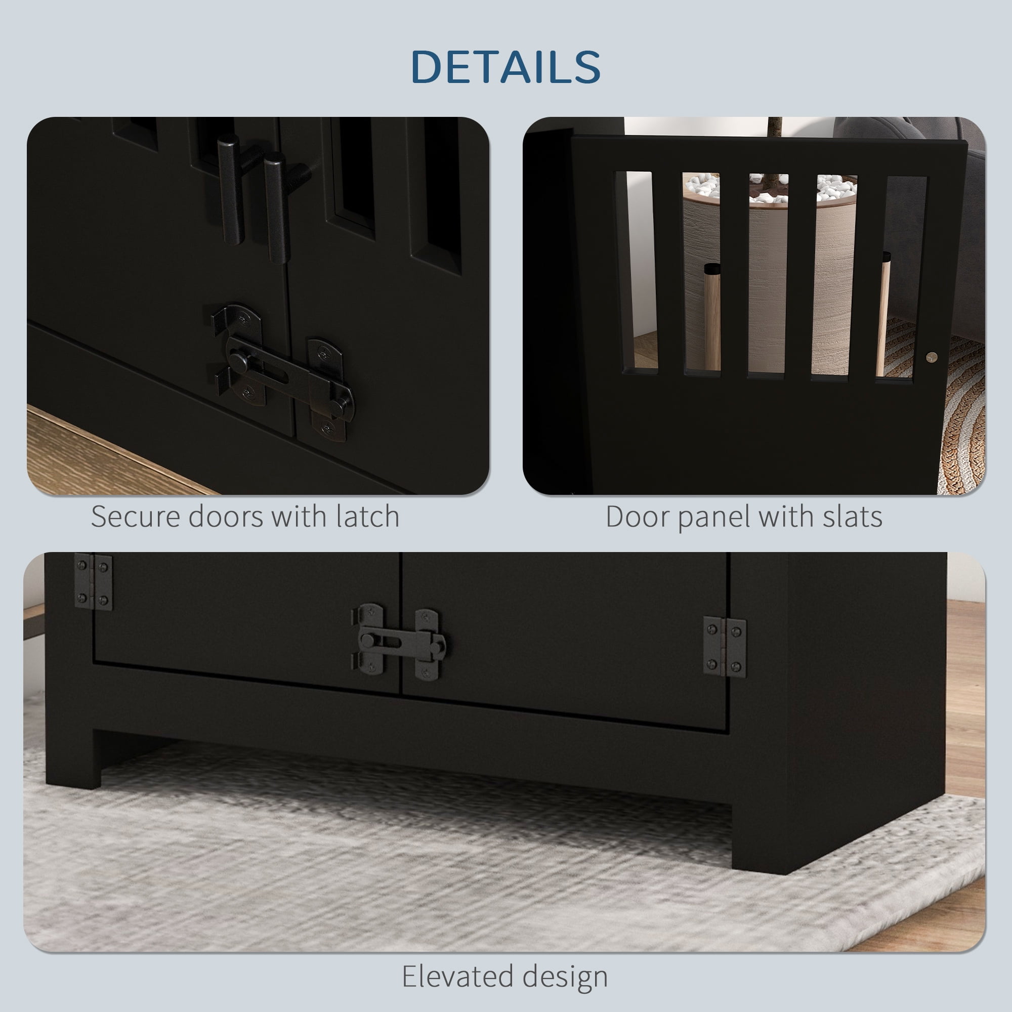 Large Elevated Dog Bowls with Storage Cabinet Containing Large 37L Capacity, Raised Dog Bowl Stand Pet Food Bowl Dog Feeding Station, Black
