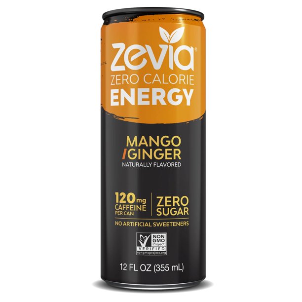 ZEVIA Energy Mango Ginger Zero Calorie, 12 oz Pack of 12