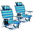 thumbnail image 3 of Nalwort 2 Pack Camping Chairs , Beach Chairs for Adults, 5 Position Lay Flat Folding Chairs with Headrest Cup Holder, Blue Stripes, 3 of 8