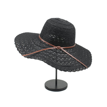 Women Ladies Summer Big Wide Brim Straw Hat Floppy Derby Sun Beach Foldable Caps