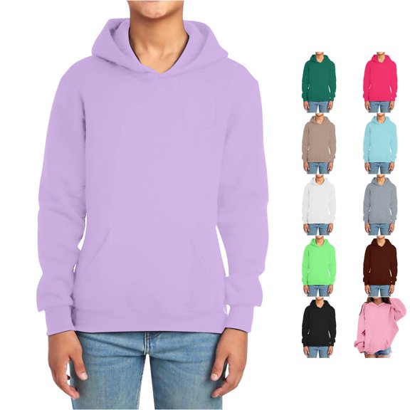 RTKFRFLM Kids Pocket Hoodie Solid Color Casual Long Sleeve Pullover Sweatshirt Comfortable Daily Active Thermal Outerwear for Boys and Girls