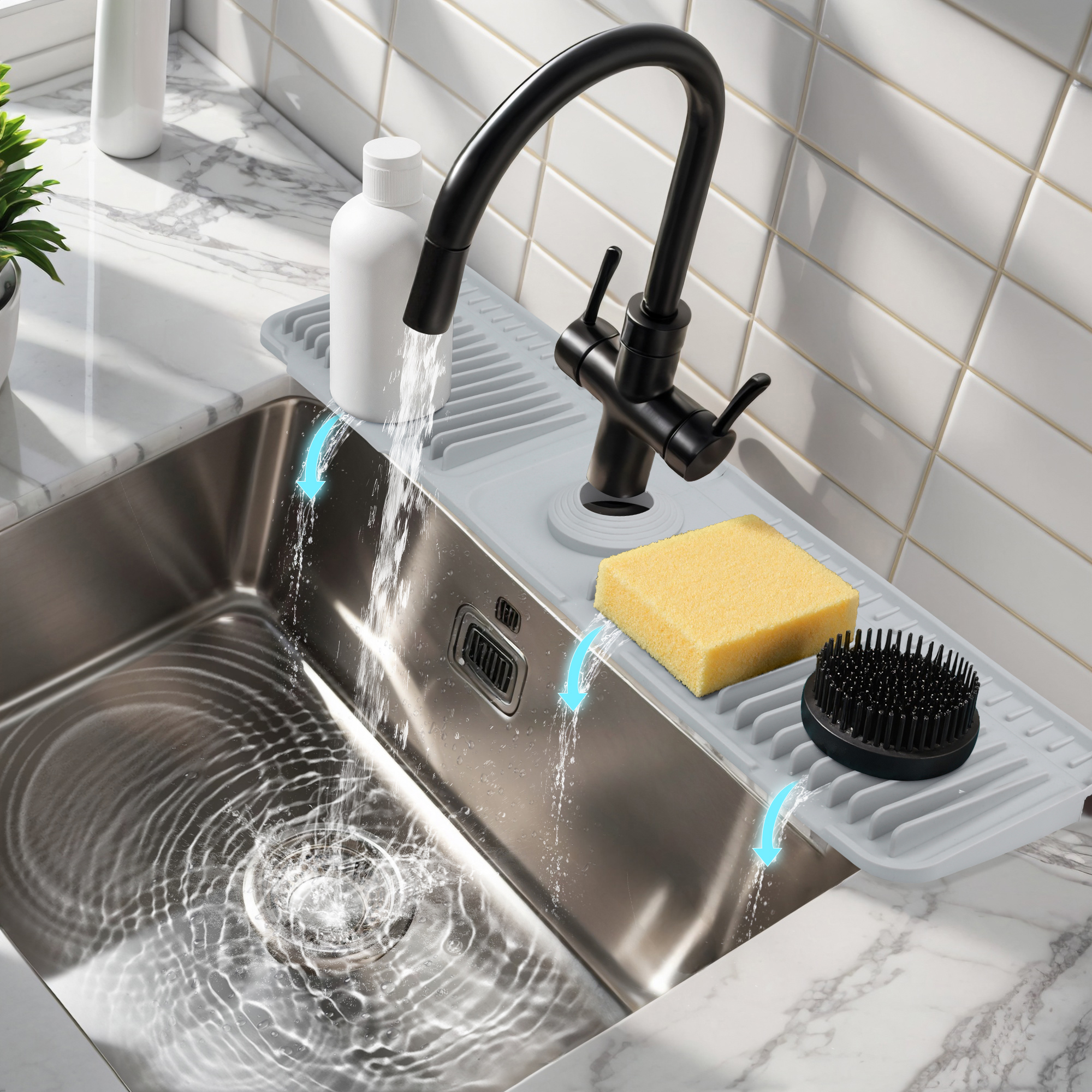 Unique Bargains Sink Splash Guard Mat with Adjustable Button Gray 24.0*5.5*0.8 inch