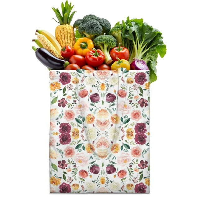 Floral Print Reusable Shopping Tote Bag - Foldable Grocery Bag with Large Capacity & Durable Fabric