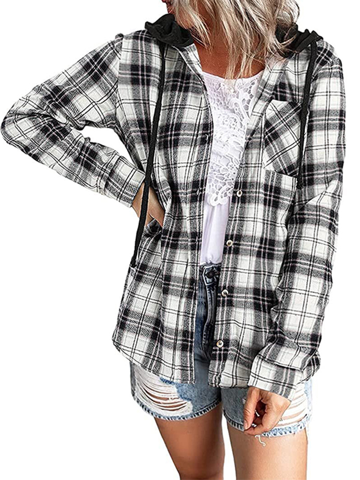 Voxshe Women's Plaid Jacket Casual 