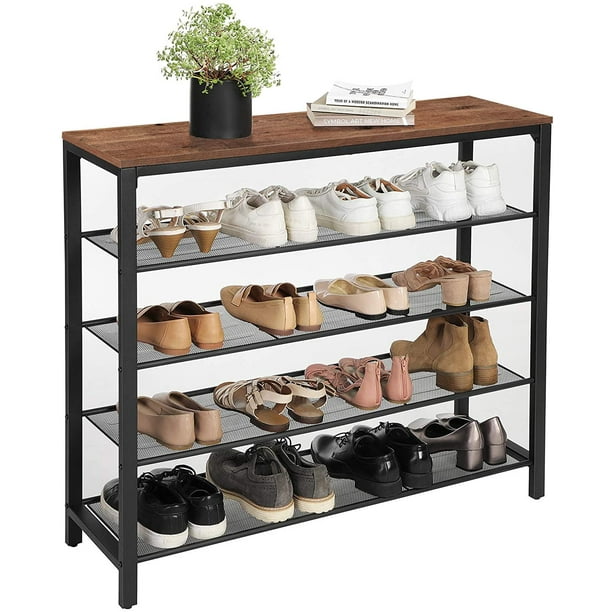 VASAGLE Shoe Rack, 5Tier with 4 Shelves and Large Surface, Hazelnut