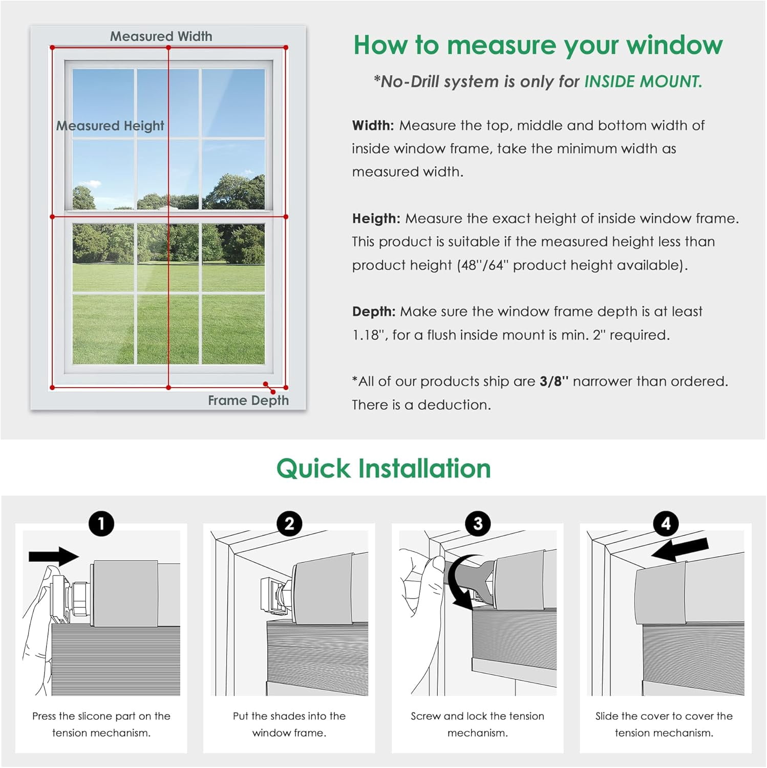LazBlinds No Tools No Drill Cordless Cellular Shades, Blackout Light Blocking Honeycomb Shades for Home, Thermal Insulation Blinds for Windows, 31" W x 64" H, White
