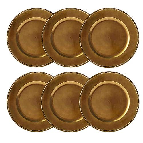 Round Beaded Decorative Charger Plates, 13 Inches Round, Set of 6, for