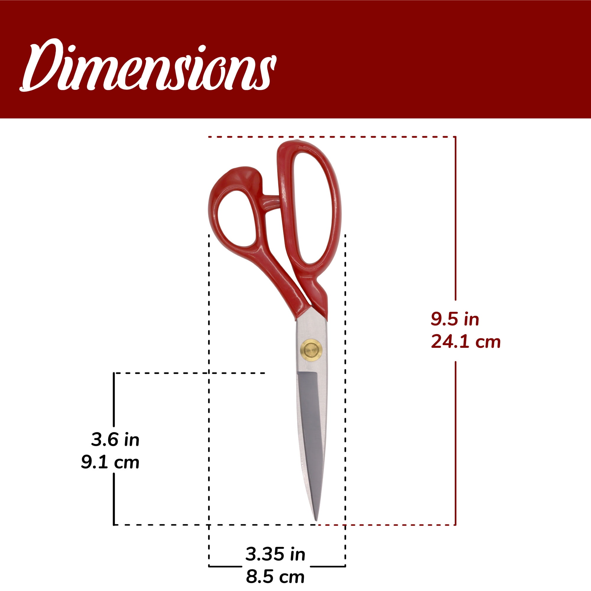 Grooved Fabric Scissors - 9" Red - 3 Scissors