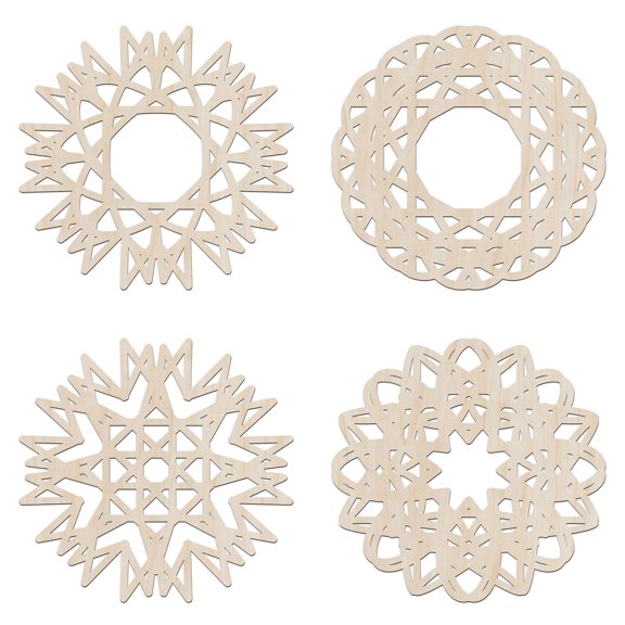 Mandala Wooden Wall Art Set of 4, Starry Floral Bohemian Oriental Concept, Birch Plywood Rustic Wall Art Accent for Hallway Bedroom Living Room and Offices, 11,4" X 11,4" X 0.1", by Ambesonne