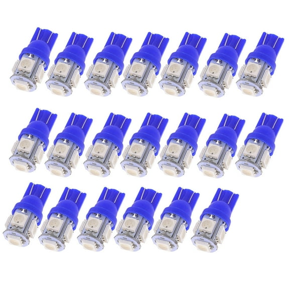 Unique Bargains 20pcs T10 Car Blue 5050 5 Tail Side Number Plate Bulbs Wedge Light