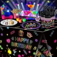 thumbnail image 3 of Glow Neon Party Supplies Glow in The Dark Party Decorations BlackLight Party Tableware Set - Plates, Black Light Banners, Fluorescent Balloons, Graffiti Tablecloth, Garland, Napkins, 3 of 4