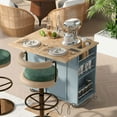 thumbnail image 2 of Kitchen Island with Power Outlet,Kitchen Storage Island with Drop Leaf and Rubber Wood,Open Storage and Wine Rack,5 Wheels,with Adjustable Storage for Home, Kitchen, and Dining Room, Grey Blue, 2 of 9