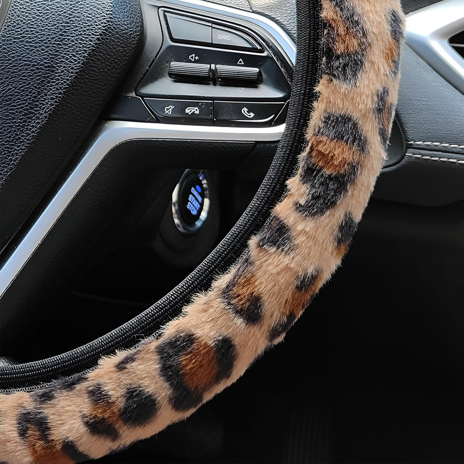 15 Inches Universal Leopard Pattern Steering Wheel Covers Full Wrap Grip Protection Fit Most Vehicles No Inner Ring Easy to Install