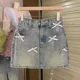 thumbnail image 2 of 2024 Verano Nuevo Vestido Mini De Mezclilla De Cintura Alta Para Mujer Versátil Adelgazante Perlas Bordado Falda Ajustada Pantalones, 2 of 5