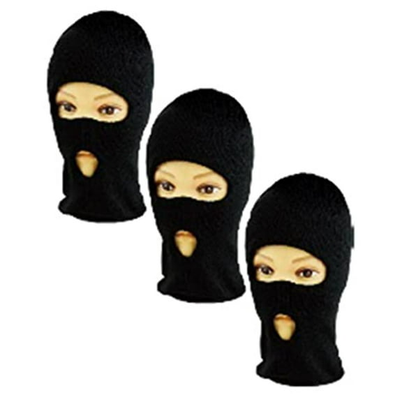 3 Pack, 2 Hole Balaclava Beanie Full Face Cover Winter Hat for Men and Women - One Size fits All. Black