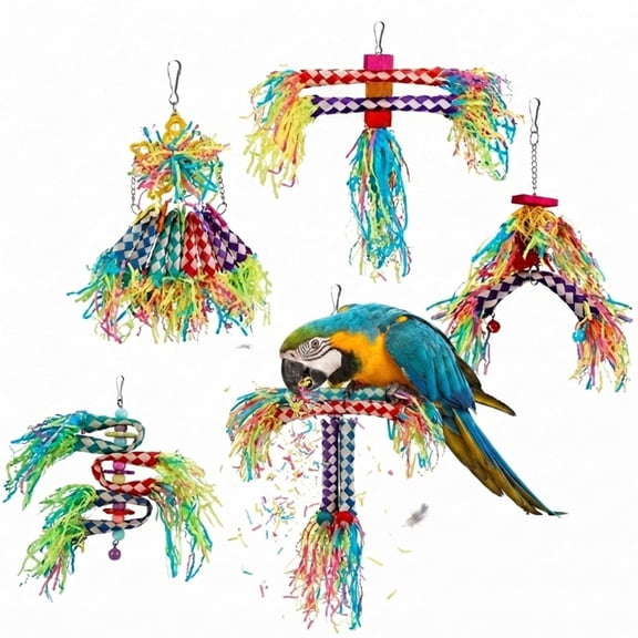 5-Pack Bird Cage Toys | Colorful Foraging & Shredding Toys for Parrots, Conures & Cockatoos